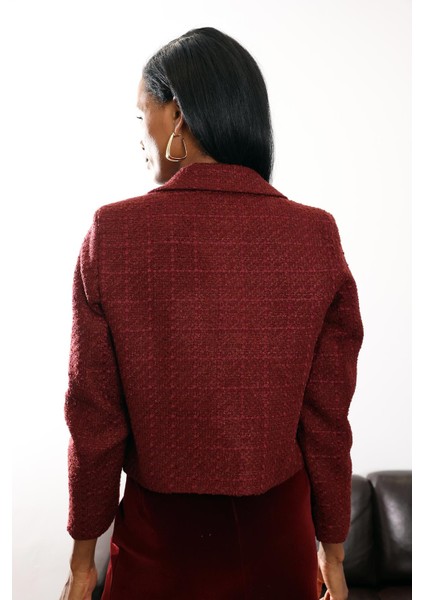 Bordo Gold Düğmeli Tüvit Ceket 02014