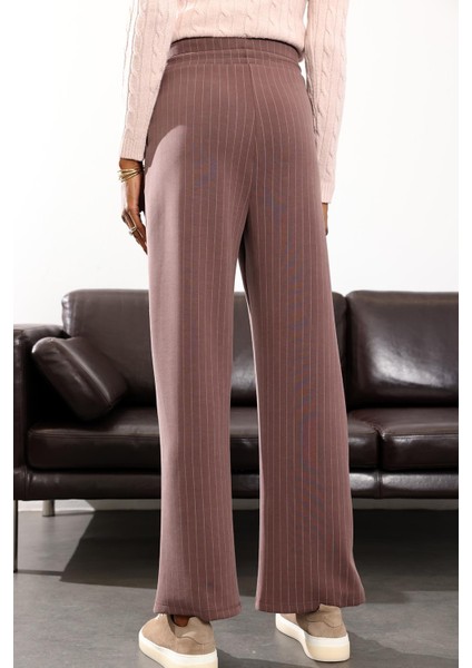 Kahverengi Çizgili Modal Pantolon