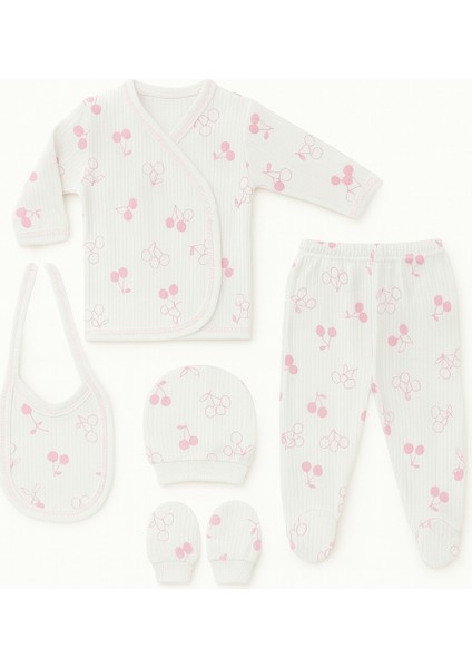 %100 Pamuklu 5 Parça Hastane Çıkışı Seti – Bebek Zıbın Takımı, Şapka, Önlük, Eldiven