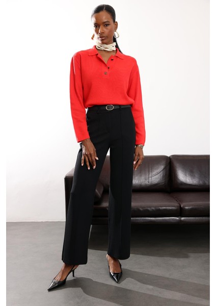 Siyah Önü Çimalı Palazzo Pantolon 257032