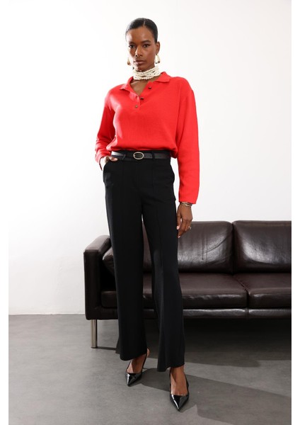 Siyah Önü Çimalı Palazzo Pantolon 257032 modelleri