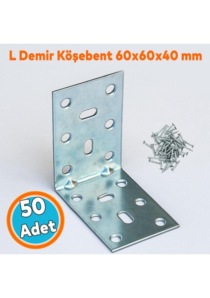 (50 Adet) Mobilya Eşya Dolap Duvara Sabitleme Köşebent Bağlantı Aparatı L Demiri Gönye 40X60X60 mm