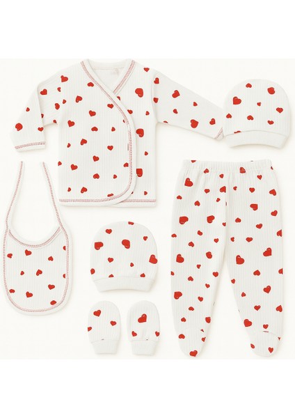 %100 Pamuklu 5 Parça Hastane Çıkışı Seti – Bebek Zıbın Takımı, Şapka, Önlük, Eldiven