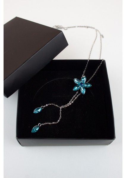 Kristal Taşlı Çiçek Figür Asansör Çelik Kolye modelleri