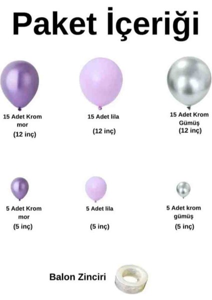 - Zincir Balon Set (Krom Mor- Lila - Krom Gümüş 3 Renk 60 Adet + Balon Zinciri) fiyatları