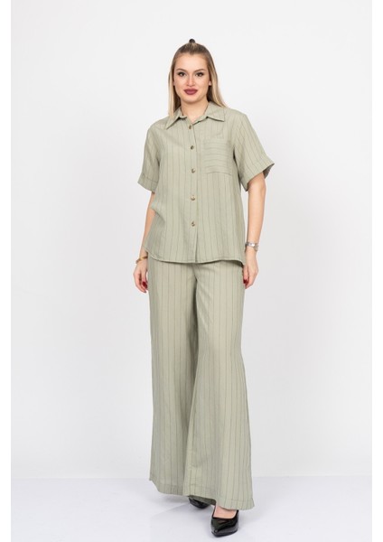 Arkası Yırtmaç Detaylı Gömlek - Beli Lastikli Cepli Pantolon Takım 70031 fiyatları