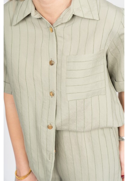 Arkası Yırtmaç Detaylı Gömlek - Beli Lastikli Cepli Pantolon Takım 70031 modelleri