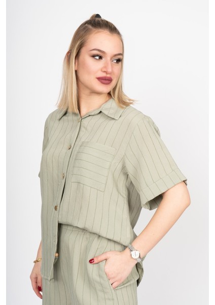 Arkası Yırtmaç Detaylı Gömlek - Beli Lastikli Cepli Pantolon Takım 70031 indirimleri