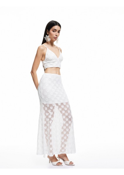 Yarım Astarlı Transparan Uzun Dantel Etek