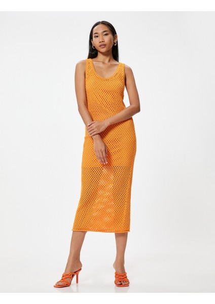 Uzun Kroşe Elbise Astarlı Fileli Kolsuz Yuvarlak U Yaka Rahat Kalıp fiyatları