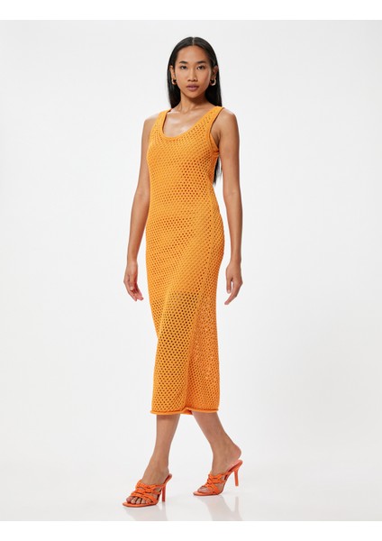 Uzun Kroşe Elbise Astarlı Fileli Kolsuz Yuvarlak U Yaka Rahat Kalıp modelleri