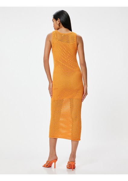 Uzun Kroşe Elbise Astarlı Fileli Kolsuz Yuvarlak U Yaka Rahat Kalıp fırsatları