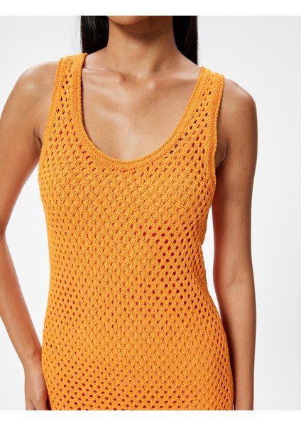 Uzun Kroşe Elbise Astarlı Fileli Kolsuz Yuvarlak U Yaka Rahat Kalıp indirimleri