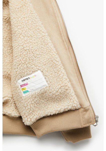 Uzun Kollu Peluş Yaka Cep Detaylı Fermuarlı Bomber Ceket indirimleri