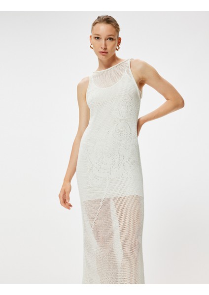 Uzun Kroşe Elbise Kolsuz Yuvarlak Yaka Yarım Astarlı fiyatları