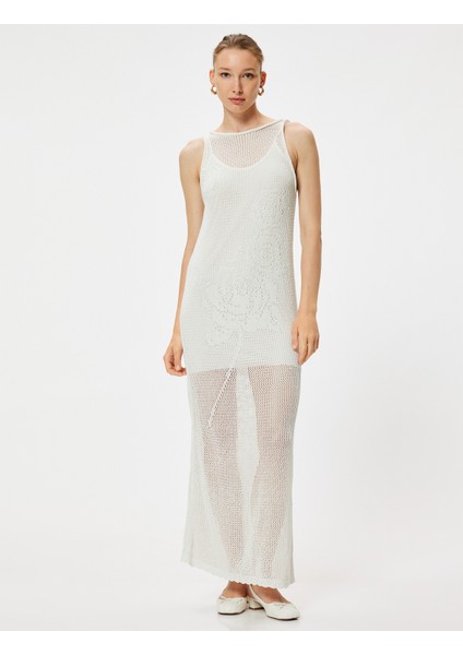 Uzun Kroşe Elbise Kolsuz Yuvarlak Yaka Yarım Astarlı modelleri