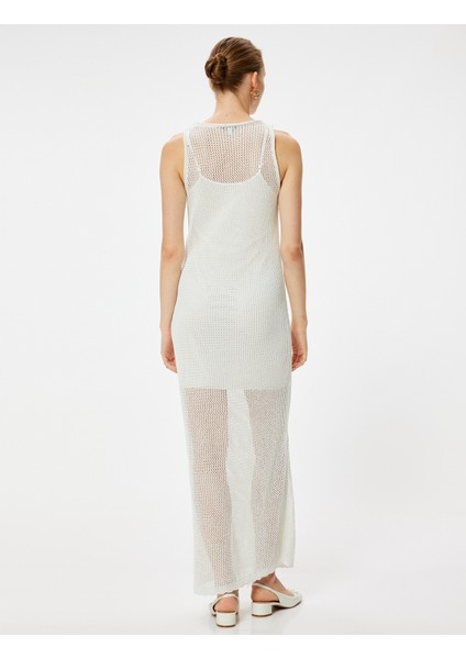 Uzun Kroşe Elbise Kolsuz Yuvarlak Yaka Yarım Astarlı fırsatları