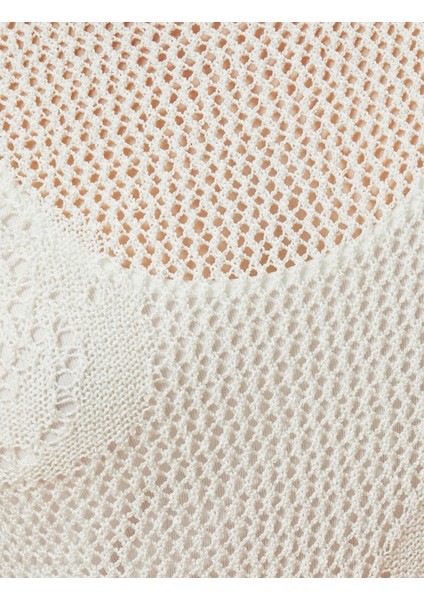 Uzun Kroşe Elbise Kolsuz Yuvarlak Yaka Yarım Astarlı