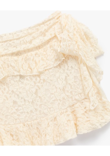 Slim Fit Fırfırlı Dantelli Mini Etek indirimleri