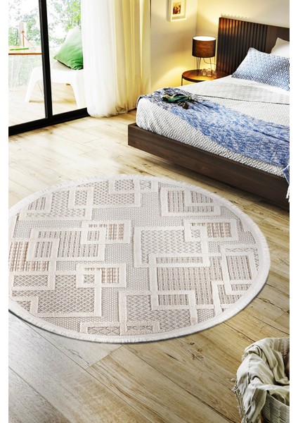 Enti Bonn 8808 Krem Daire Iskandinav Halı Salon Halısı Kesme Halı Yolluk