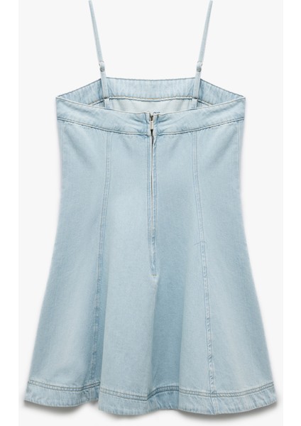 Askılı A Kesim Pamuklu Mini Denim Elbise fırsatları