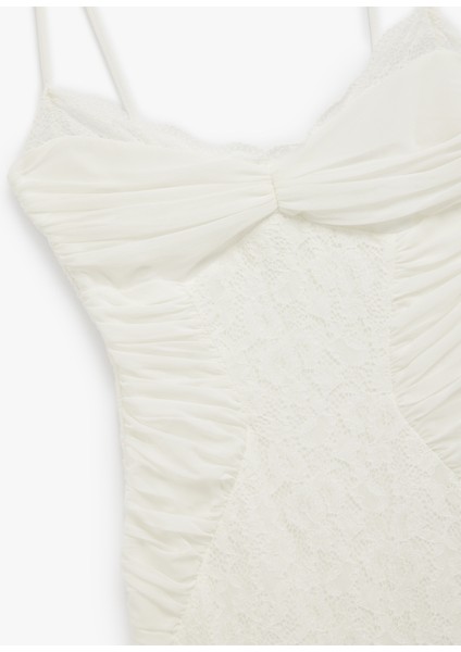 Kalp Yaka Askılı Tüllü Dantelli Asimetrik Abiye Elbise indirimleri