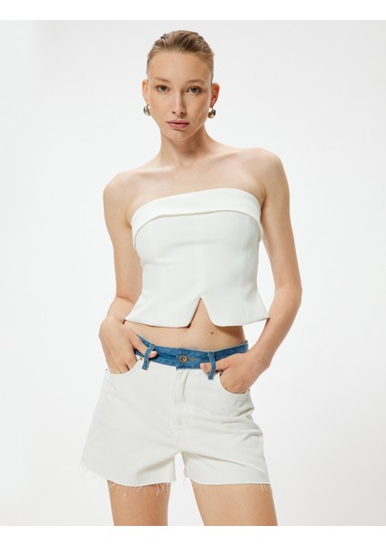 Renk Bloklu Mini Kot Şort