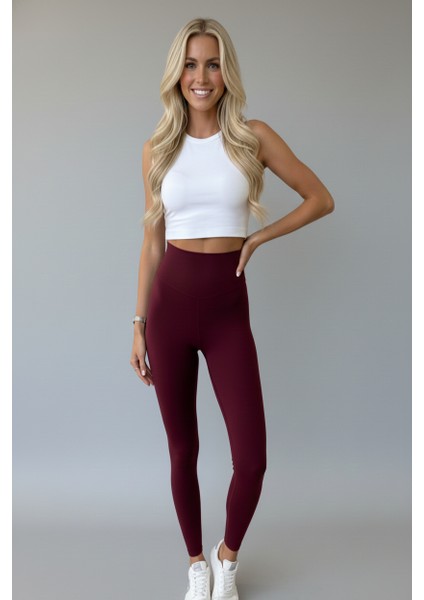Kadın Yüksek Bel Modal Bordo Sporcu Taytı | Içi Miflonlu – Comfortlux Kumaş