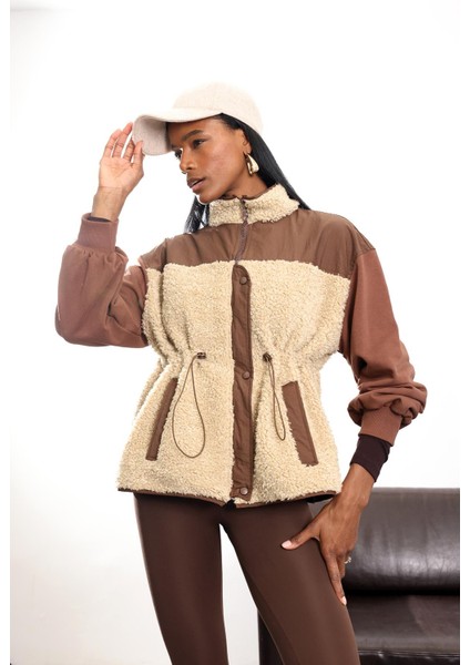 Kahverengi Parçalı Peluş Mont 36911