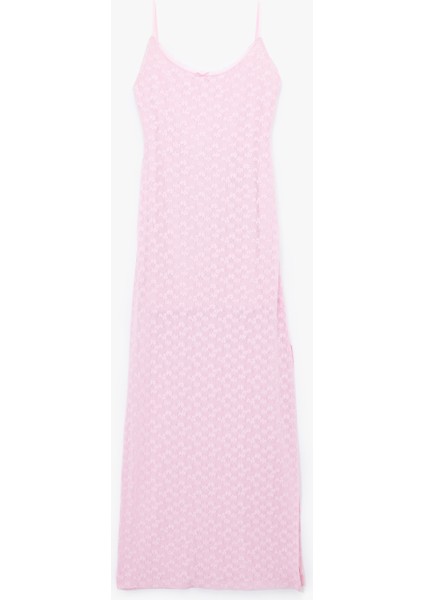 Slim Fit Astarlı Yırtmaç Detaylı Ince Askılı Dantel Elbise fırsatları