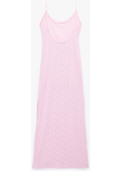 Slim Fit Astarlı Yırtmaç Detaylı Ince Askılı Dantel Elbise indirimleri