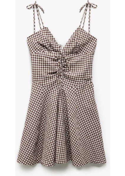 Bağlama Detaylı Askılı Pötikareli A Kesim V Yaka Mini Elbise modelleri