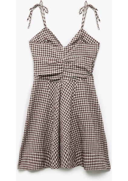 Bağlama Detaylı Askılı Pötikareli A Kesim V Yaka Mini Elbise fırsatları