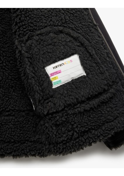 Uzun Kollu Peluş Yaka Detaylı Cepli Fermuarlı Deri Ceket fırsatları