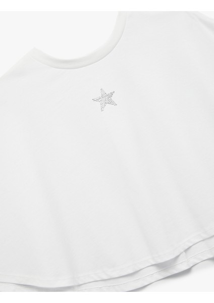 Yıldız Taş Detaylı Bisiklet Yaka Crop Pelerin Tişört indirimleri