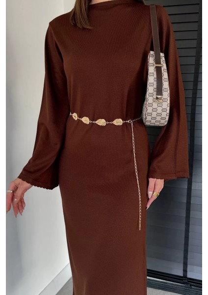 Bisiklet Yaka Metal Kemerli Triko Elbise P-00019221 fiyatları