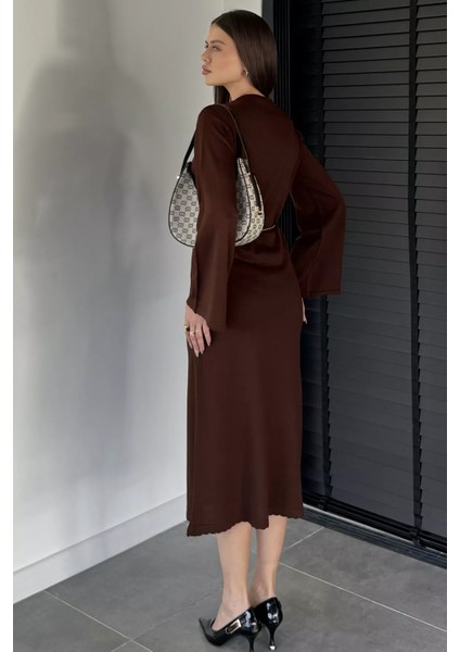 Bisiklet Yaka Metal Kemerli Triko Elbise P-00019221 indirimleri