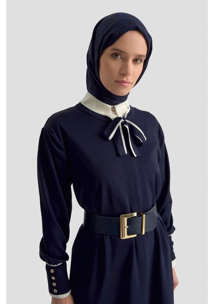 Fularlı Triko Elbise 25KTD955 Lacivert fiyatları