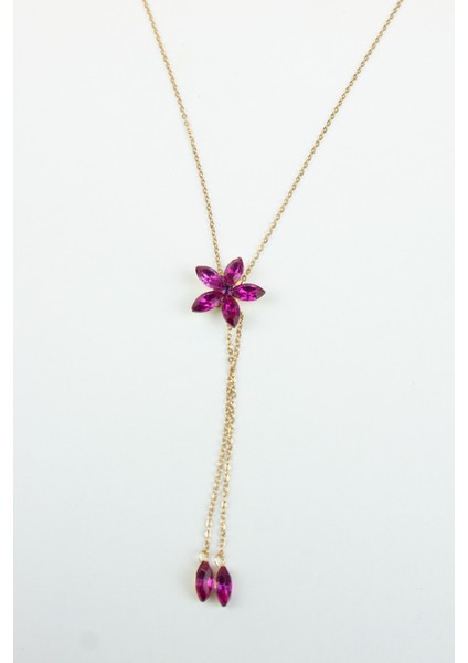 Kristal Taşlı Çiçek Figür Asansör Çelik Kolye