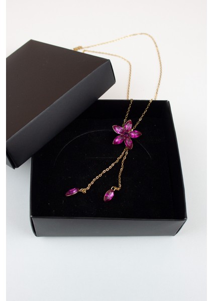 Kristal Taşlı Çiçek Figür Asansör Çelik Kolye fiyatları