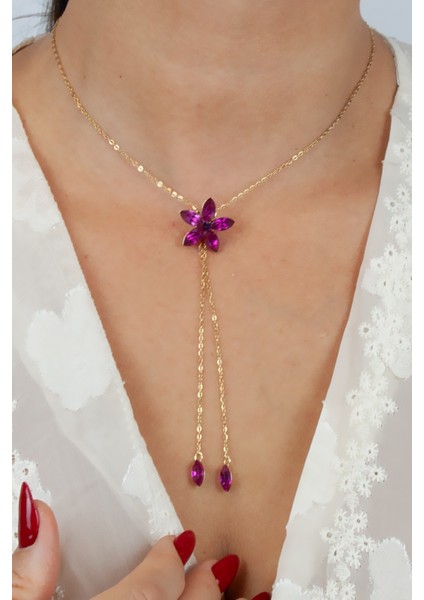 Kristal Taşlı Çiçek Figür Asansör Çelik Kolye modelleri