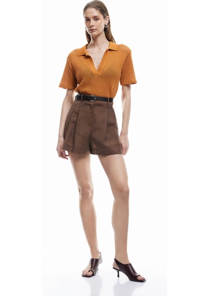 Pamuklu Ajurlu Kısa Kollu Polo Yaka Kroşe Tişört fiyatları