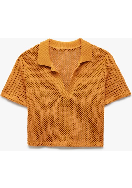 Pamuklu Ajurlu Kısa Kollu Polo Yaka Kroşe Tişört modelleri
