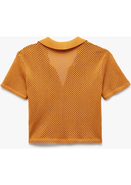 Pamuklu Ajurlu Kısa Kollu Polo Yaka Kroşe Tişört fırsatları