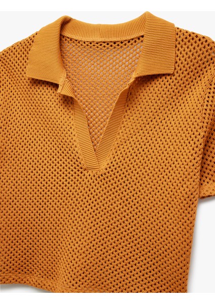 Pamuklu Ajurlu Kısa Kollu Polo Yaka Kroşe Tişört indirimleri