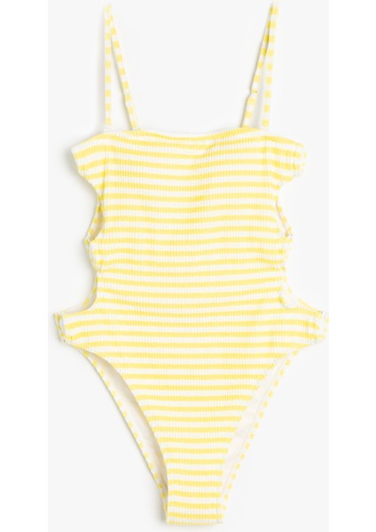 Deniz Kabuğu Aksesuar Detaylı Çizgili Straplez Mayo