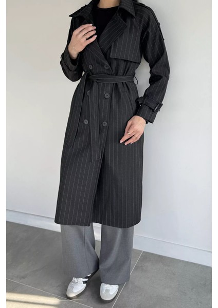 Kadın Iç Astarlı Bel Kuşaklı Çizgi Desenli Trençkot P-00019231 fiyatları