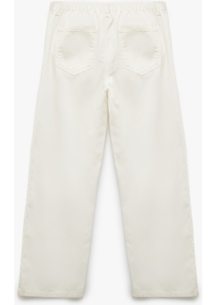 Beli Bağcıklı Pamuklu Düz Paça Cepli Pantolon - Loose Straight Fit Jeans