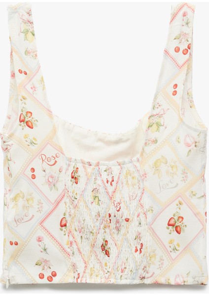 Viskon Meyve Baskılı Floral Kare Yaka Crop Bluz fırsatları