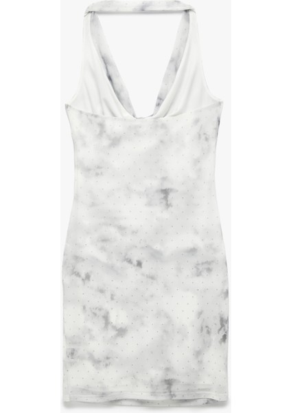 Slim Fit Desenli Sırt Dekolteli Degaje Yaka Taşlı Mini Elbise indirimleri